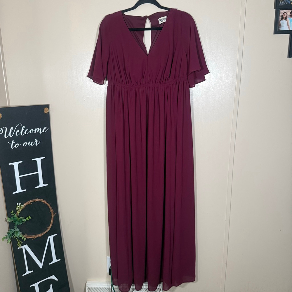 Show Me Your Mumu Emily Empire Maxi Dress Purple Chiffon flutter sleeves 1X - Picture 3 of 10